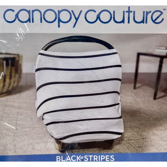 Canopy Couture Infant Car Seat Canopy In Black Stripes New - Picture 1 of 4